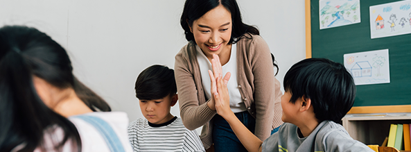 Teaching giving student a high five